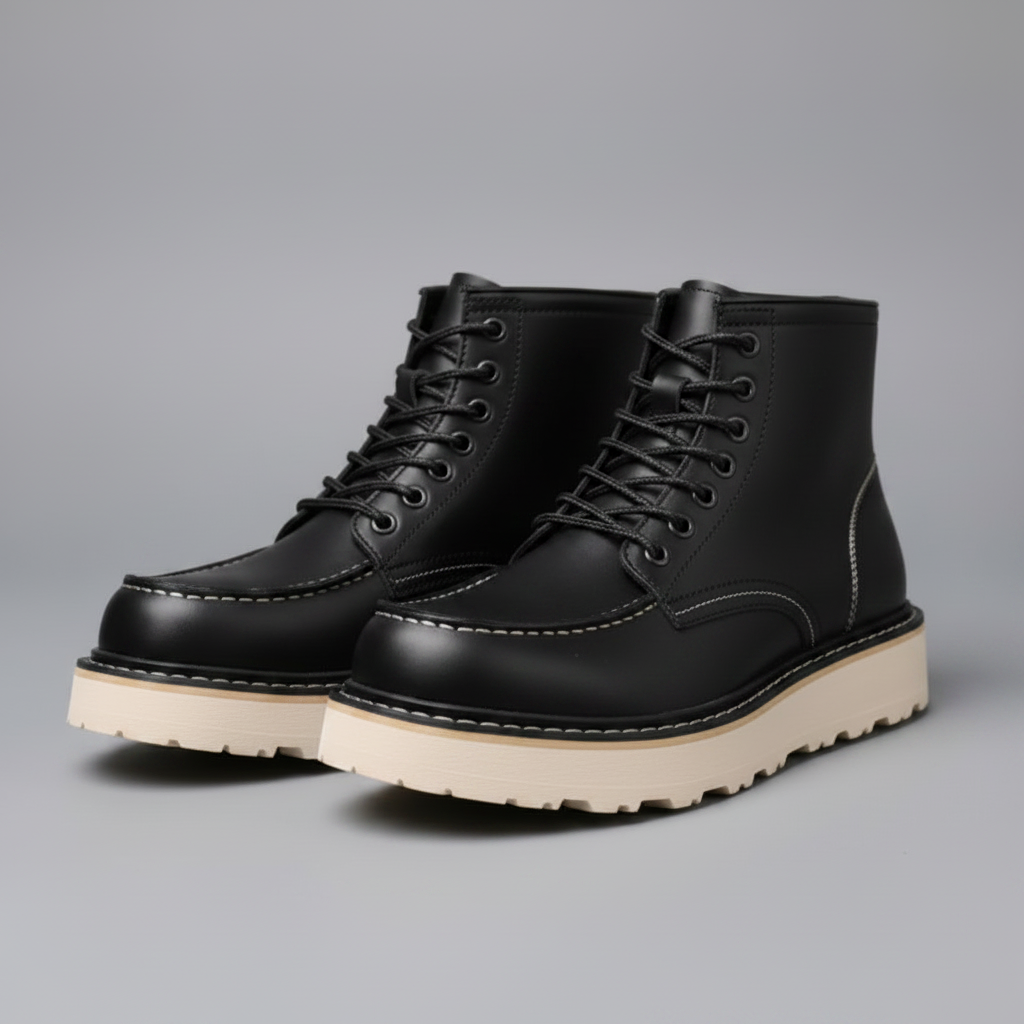 Black Lace-Up Ankle Boots | Durable Leather Footwear