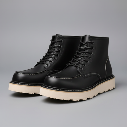 Black Lace-Up Ankle Boots | Durable Leather Footwear