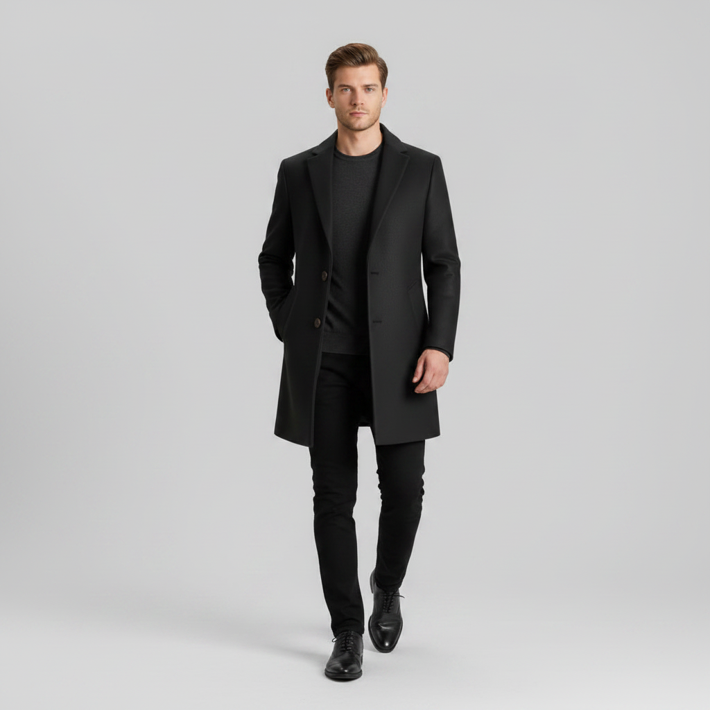 Men's Long Overcoat | Notched Lapel Trench Coat