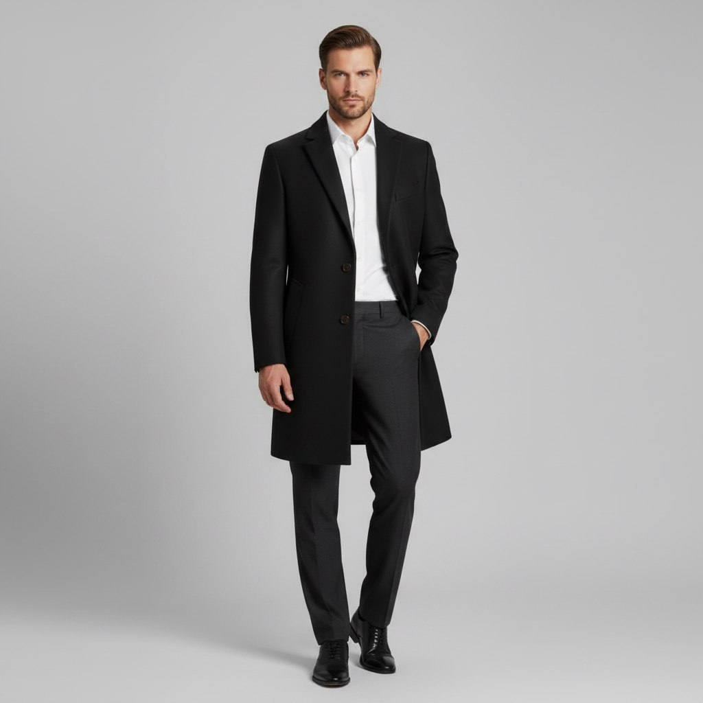 Men's Long Overcoat | Notched Lapel Trench Coat