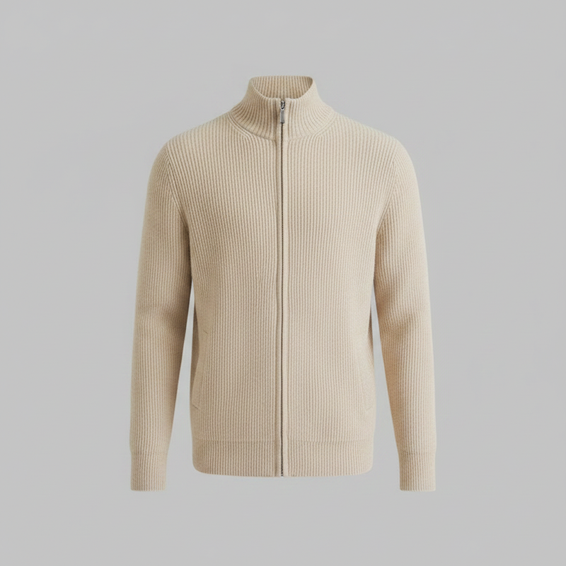 Men's Slim Fit Zip Cardigan | Ribbed Knit Black Cardigan