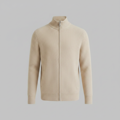 Men's Slim Fit Zip Cardigan | Ribbed Knit Black Cardigan