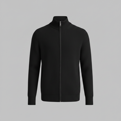 Men's Slim Fit Zip Cardigan | Ribbed Knit Black Cardigan
