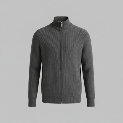 Men's Slim Fit Zip Cardigan | Ribbed Knit Black Cardigan