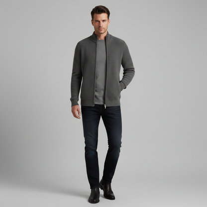 Men's Slim Fit Zip Cardigan | Ribbed Knit Black Cardigan